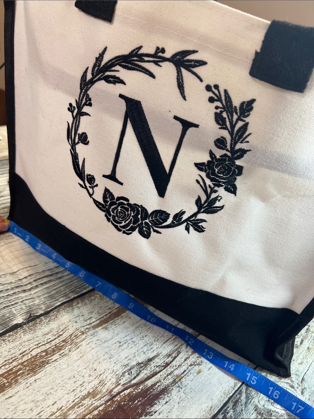 Monogram “N” Canvas Tote Bag 3 pc Set – Tote, Pouch & Organizer | Black & White - Picture 5 of 17